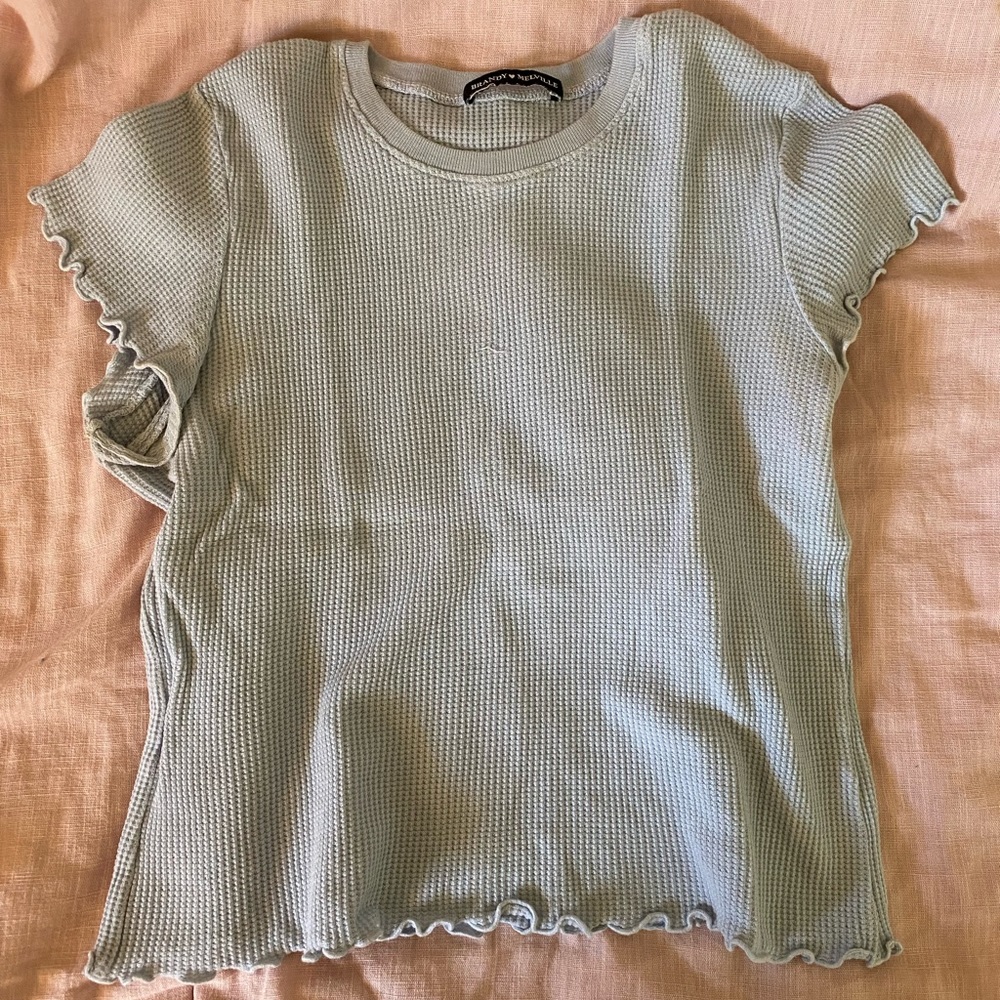 Brandy Melville baby blue knit ruffle top